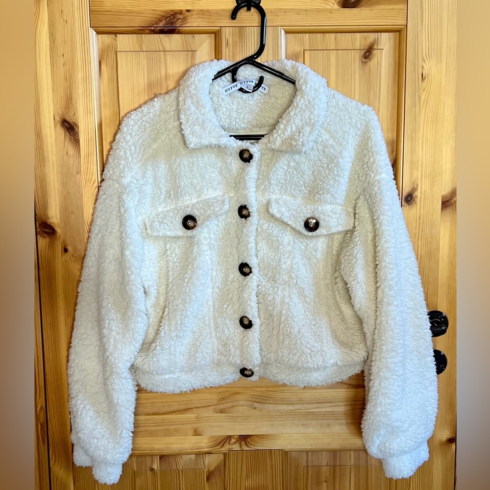 Crop White/cream Sherpa Jacket